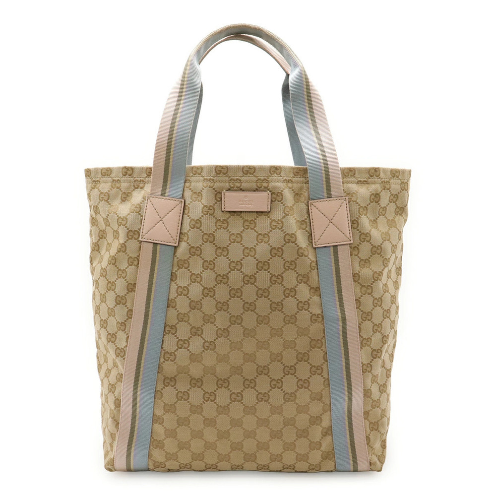 Gucci GG Canvas Sherry Tote Bag Shoulder Leather Beige Cream Pink Blue